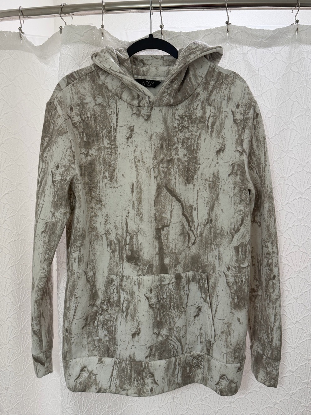Men's Taupe Marble-Print Hoodie